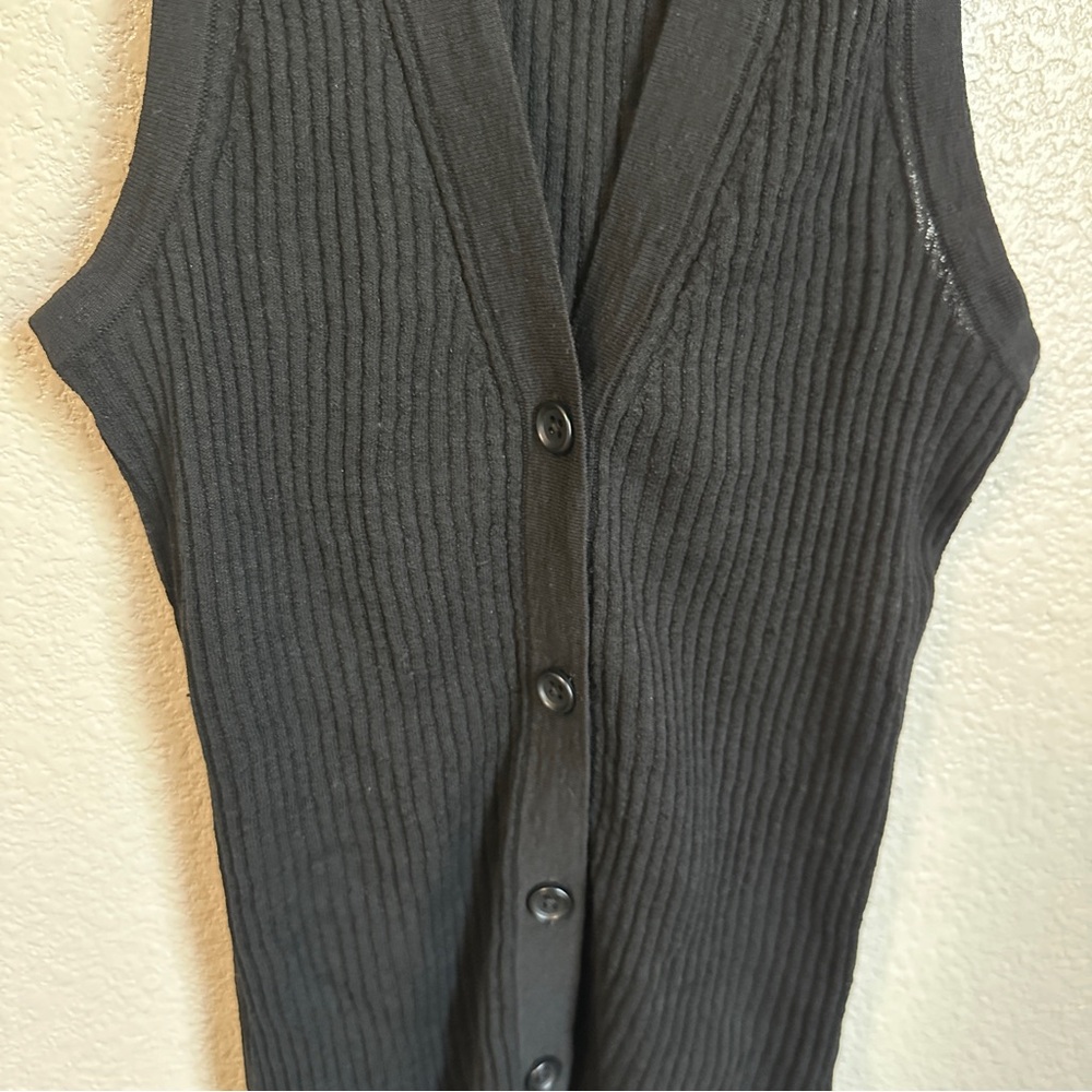 James Perse Ribbed Linen Blend Vest Sz 0 Black - Picture 3 of 8